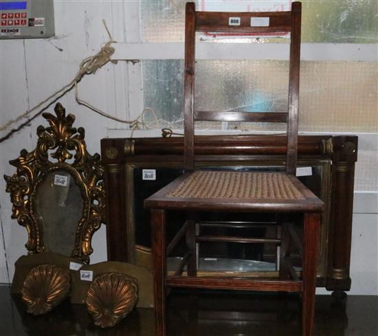 Pair giltwood shell brackets, a gilt composition mirror, an Edwardian side chair and an early Victorian rosewood mirror